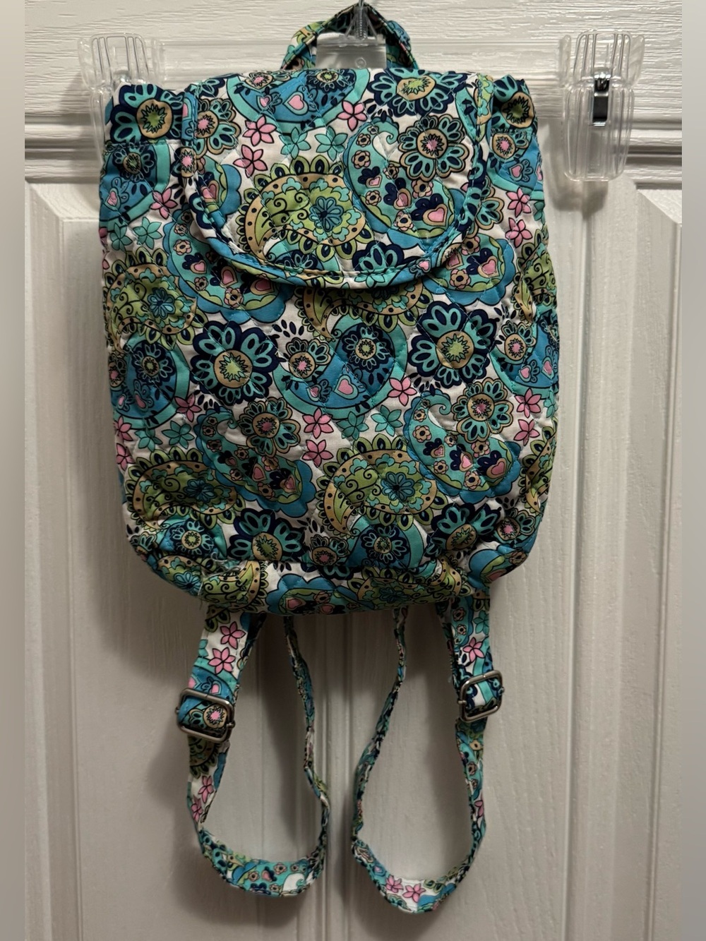 Vera Bradley Turquoise Pink Green Quilted Floral Backpack